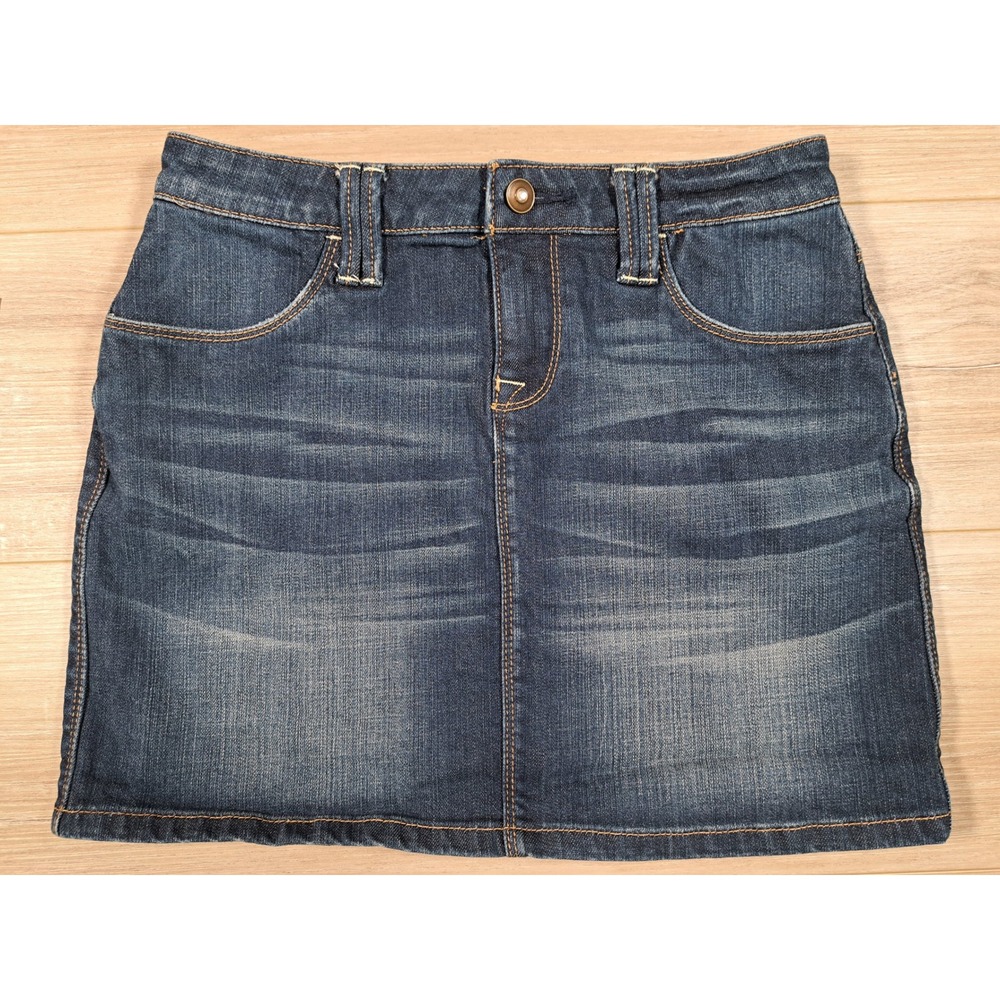 Boston‎ Proper Womens Denim Mini Skirt Dark Wash Stretch Size 4 Whiskered Pocket